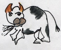 a drawing of a cow with horns